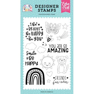 Echo Park Play All Day Girl Clear Stamps - Be Happy 